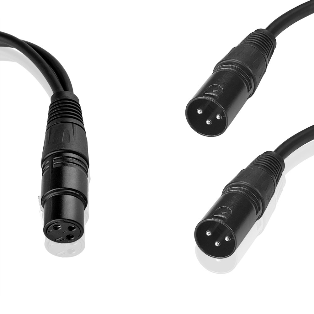Câble séparateur XLR, câble Microphone en Y 1 femelle vers 2 mâles XLR - 0,3m, Noir