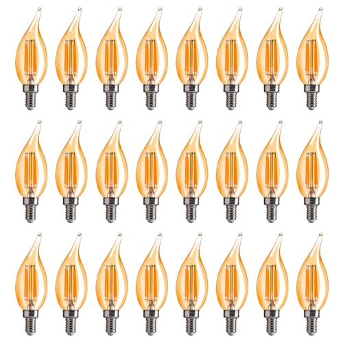 Image of FLSNT CA11 E12 LED Chandelier Light Bulbs 40W Equivalent, 330 LM,Dimmable LED Candelabra Bulbs, 2200K Warm White, 330LM, Amber Glass, 24 Pack UL,CA65 Listed.