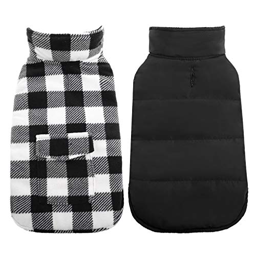 Kuoser Cozy Dog Winter Coat, Windproof Dog Jacket British Style Plaid Cold Weather Dog Coat Reversible Warm Dog Vest For Small Medium Large Dogs White Xs #TOP1