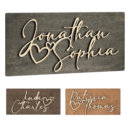 Valentines Day Gifts for Him, Her, Personalized 3D Couples Sign w/Names and Hearts - Black, 2 Optional Sizes - Custom 3D Couples names Wood Sign, Wooden Wall Valentines Day Decor