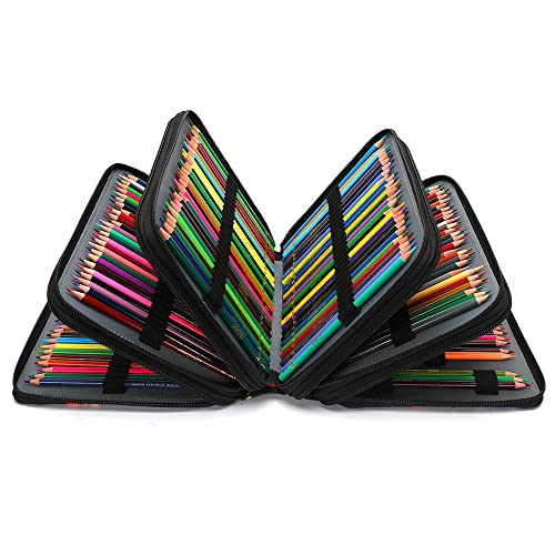 Image of Vomgomfom Colored Pencil Case - 252 Slots Pencil Holder with Zipper Closure Twill Fabric Large Capacity Pencil Case for Watercolor Pens or Markers, Pencil Case Organizer for Artist (Black)