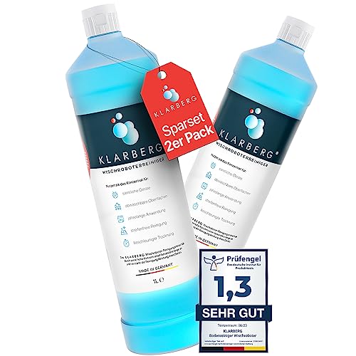 KLARBERG® Wischroboter Reinigungsmittel - Hochkonzentrat 1:100 mit dezentem Duft - Geeignet als Bodenreiniger für Wisch und Saugroboter reinigt er streifenfrei Parkett, Laminat, Fliesen etc. (2x 1L)