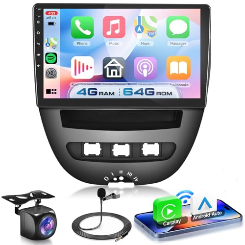 Autoradio Android 13 Peugeot 107 avec écran tactile 10 pouces, GPS et caméra de recul sans fil