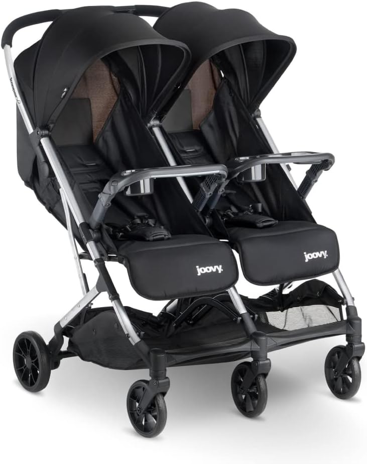 Kooper X2 Double Stroller, Lightweight Travel Stroller, Compact Fold with Tray, Black