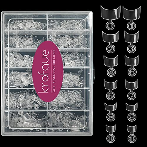 krofaue 600Pcs French Short Style Nail Tip,Acrylic French Nail Tips Short Fake Nails Half Cover False Nail with Case for Nail Extension Nail Salons DIY Nail Art,12 Sizes (Clear)