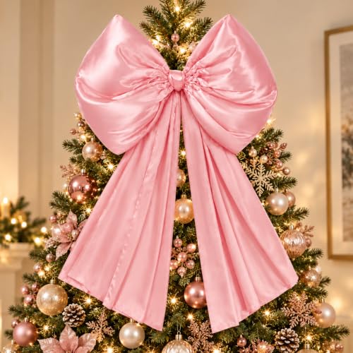 Daifunli 32x41 in Large Satin Bow Christmas Tree Topper, Pink