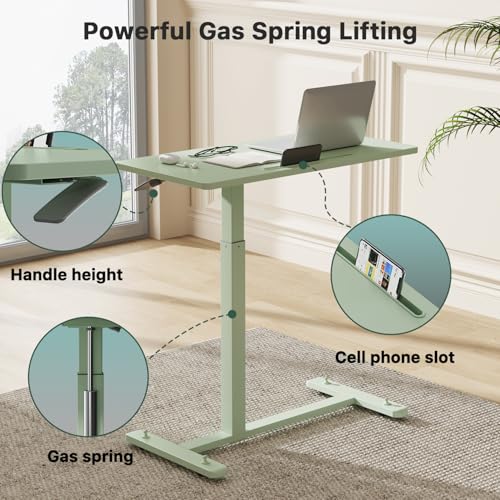 Image of Gibbon Mounts Mobile Standing Desk, Pneumatic Adjustable Rolling Desk(31.5 Inches), Portable Laptop Desk with 4 Lockable Wheels, Overbed Bedside Table Laptop Table for Couch, Home, Office, Green