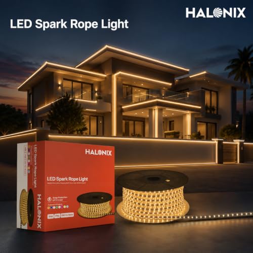 Image of Halonix LED 120 Led /MTR Rope Light for Home Decoration | IP65 Certified, BIS Approved | Indoor and Outdoor use | Direct Plug-in | 700 Lumens in Every Meter | Pack of 1 (50 Meter, Warm White)