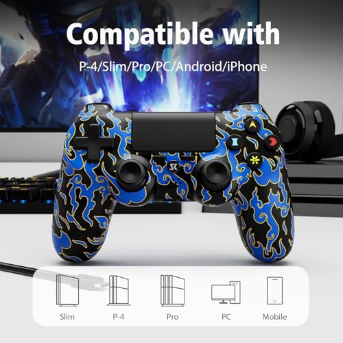 Image of Controller for PS4, Wireless Controller 2 Pack for Sony PlayStation 4 /Slim /Pro, with 6-Axis Motion Sensor /Double Vibration /Touch Pad /Speaker & 3.5mm Audio Jack /800mAh Battery /USB-C Cable, Pink + Blue