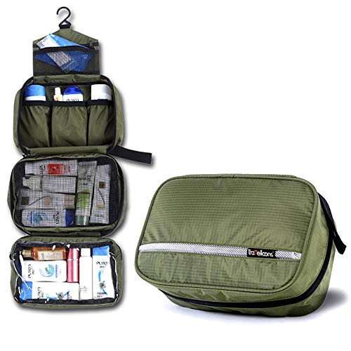 Preisvergleich Produktbild Hängende Kulturbeutel, Wasserdichte kleine Reise Faltbare Kulturbeutel für Männer, Frauen Make-up Tasche mit 4 Fächern hohe Qualität Reißverschluss Kosmetiktaschen-Armee grün
