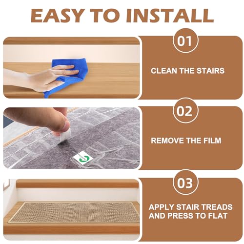 15PCS Stair Treads Non Slip, Linen Non-Slip Stair Treads for Wooden Steps Indoor,Stairs Carpet Landing Mat, 30\" x 8\" Stairs Resistant Indoor Skid Runner Safety Rugs for Kids Elders, Beige