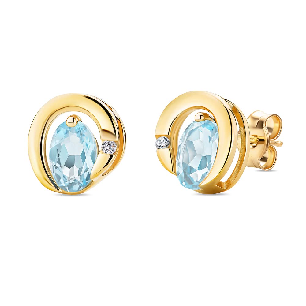 Orovi0.33" 14K Gold Earrings for Women in Solid 14K White Gold/Yellow Gold 585 with Diamond and Amethyst/Blue Topaz Gems, Stud Earrings for Women Hypoallergenic, Women's Jewelry with Jewelry Box