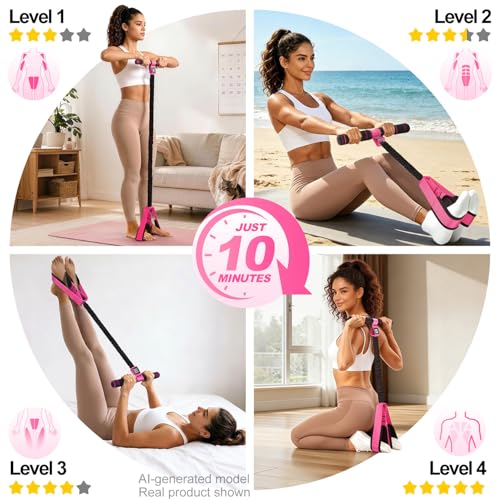 Image of Multifunctional Durable Pedal Resistance Band with Handle, Upgraded Elastic Exercise Bands for Home Gym, Anti-Snap Sit Up Equipment & Ab Trainer for Core /Arms /Legs /Glutes Workout for Women