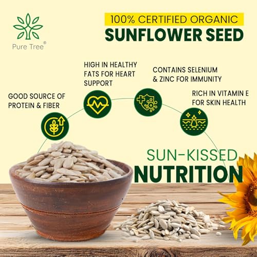Image of Pure Tree Certified Organic Sunflower Seeds | 400 g | Glass Jar | Surajmukhi ke Beej | Raw Sunflower Seeds | Organic Seeds for Eating Rich In Healthy Fats & Fiber