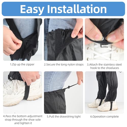 Hopton Outdoor Gamaschen, Einstellbare Gamaschen Wasserdicht, Gamaschen Wandern,Beinschutz Gaiter für Männer und Frauen Outdoor Wandern Skifahren Bergsteigen(Schwarz)