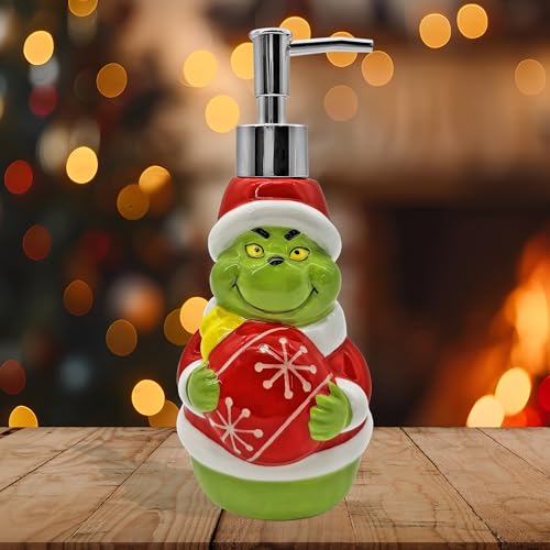 Christmas Soap Dispenser, Christmas Green Bathroom Decor Ceramic Soap Dispenser