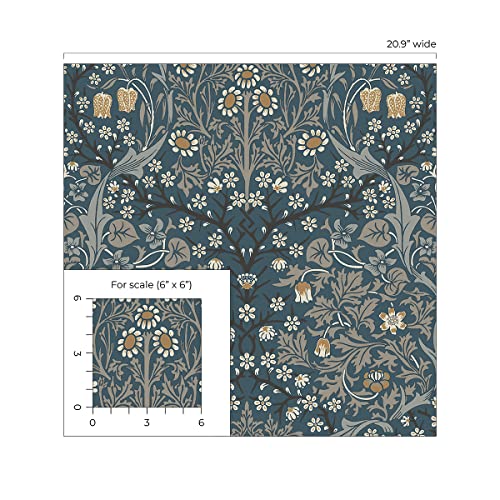 Nextwall Victorian Garden Floral Peel And Stick Wallpaper (Aegean Blue & Warm Stone) #TOP6