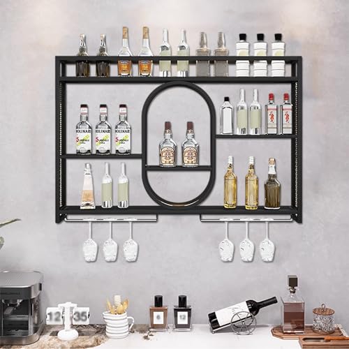 Casier à vin mural avec éclairage LED et support pour verres à pied