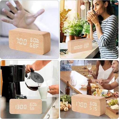 Image of Wooden Finishing Desk Digital Clock | Clock Alarm Digital with 6 Inch LED Display, USB Powered Temperature Table Loud Alarm Clock for Bedroom| AlarmClock for Heavy Sleepers