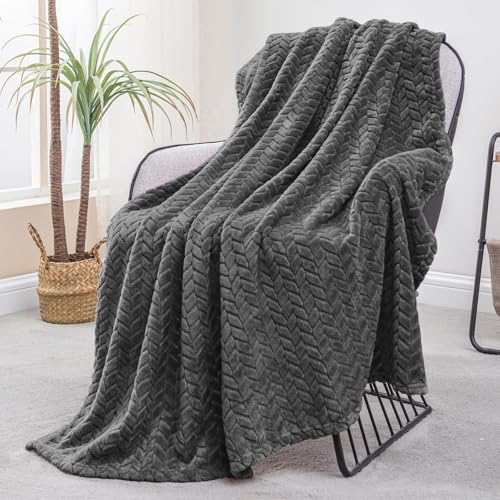 Exclusivo Mezcla Fleece Throw Blanket for Sofa and Bed, 127x178 CM Soft Cozy Jacquard Flannel Blankets, Lightweight Fuzzy Plush Warm Throws for All Seasons, Dark Grey