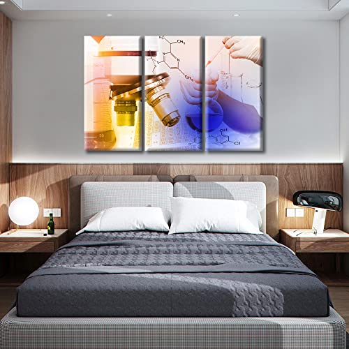 Image of TUMOVO Wall Decor Scientists and Scientific Experiments Wall Art Medical Painting Home Decor Young Scientist Wall Decor for Living Room 3 Piece Framed Ready to Hang, 60 inch Wx40 H