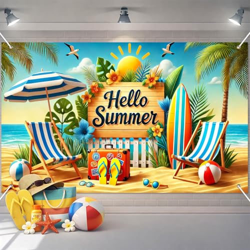 Image of BlissYard Hello Summer Banner 71 x 43 Inches Summer Party Decorations, Beach Theme Party Decorations Hawaiian Party Decorations, Aloha Banner for Luau Tiki Party Supplies, Beach Party Decorations
