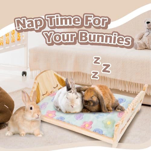 SoulThink Cama de coelho de madeira de orelha flexível – Cama de coelho fácil de montar com tapete d