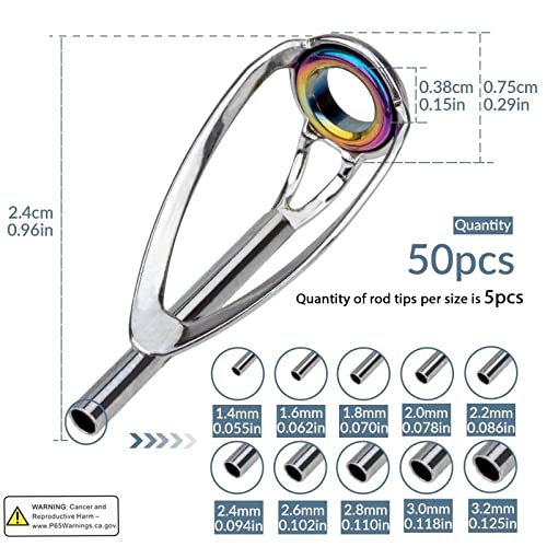 Foto von THKFISH Angelrute Reparatur Set Spitzenring Stipprute Tip Tops 50 Stück Ersatz-Kit für Angelrutenspitzen 10 Größen-C