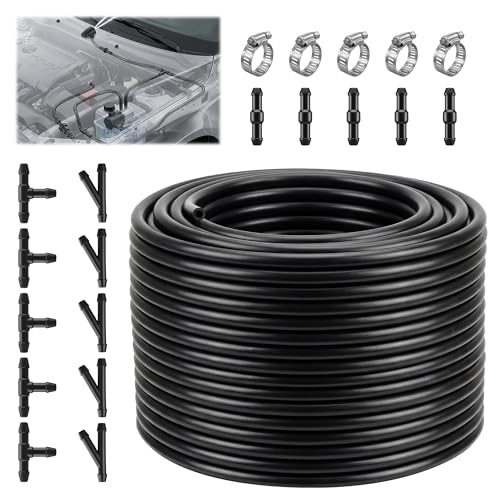 Dreyoo 5/32 Inch 25 Length Windshield Washer Hose & Vacuum Hose - Compatible with Gates 27042 Includes 5 Pcs Clamps and 15 Pcs Connectors Kit (5/32 Inner Diameter)