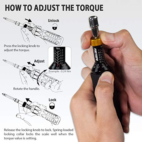 FIRSTINFO Precision Certified Torque Limiting Screwdriver, 1/4 Inch Universal Hex Bit Holder, 0.1-1.2 Nm / 1.33-10.18 In-lb with Double Scale