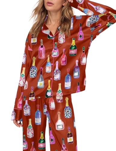 Image of SHESHOW Satin Pajamas for Women Set Long Sleeve Button Down Sleepwear 2 Piece Nightwear Women Pjs Sets Size XS-XXL