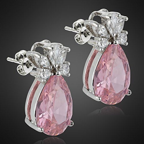 RIZILIA Teardrop Stud Pierced Earrings with Pear Cut CZ [5 Colors available] in White Gold Plated, Simple Modern Elegant - Image 6