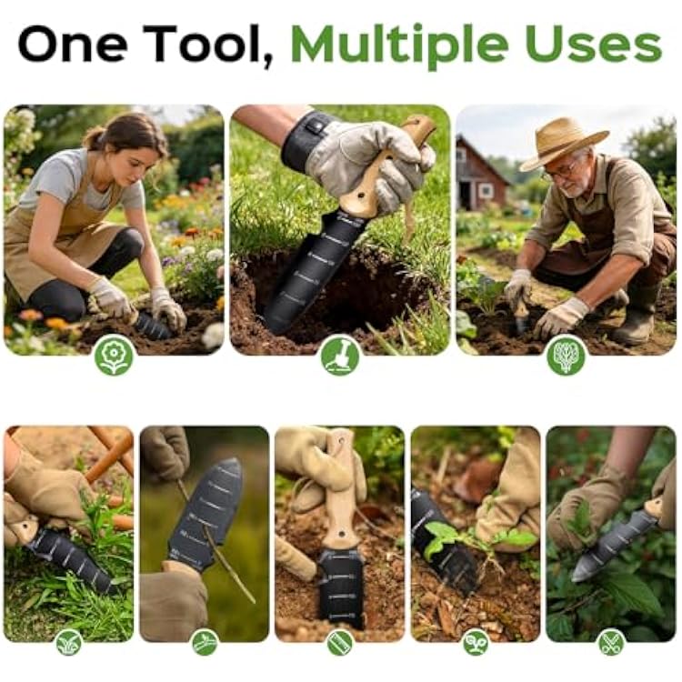 Garden Tools Trowel with EDC Sheath, Gifts for Men Women Mom Dad, Gardening Tools with 7 Stainless Steel Blade, Dual-Scale Measurement, Hanging Hole, Gardening Hand Tools for Weeding Digging Planting