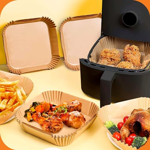6.5-Inch Square Air Fryer Paper Liners 125pcs for Easy Cleanup - Non-Stick, Heat-Resistant, and Perfect Fit for Hassle-Free Cooking | Bleach-Free Parchment| (6.5 in/16cm 125pcs)