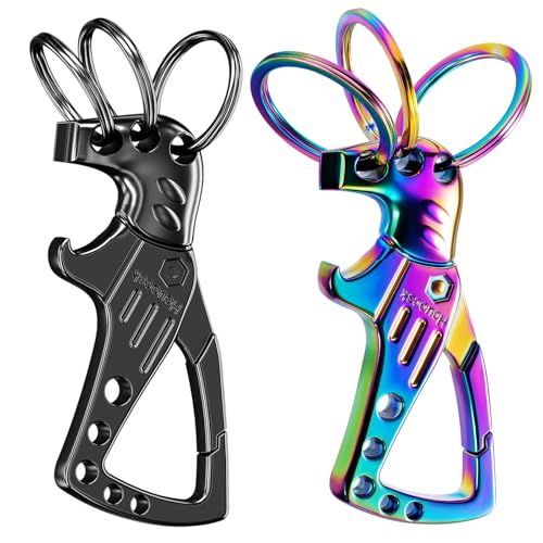 Image of Heavy Duty Key chain, Carabiner Clip Keychain with Bottle Opener, 3 Key Rings for Car Keys, Metal Secure Snap Lock, Family Present for Men and Women(Black+Multicolor,2-Pack)