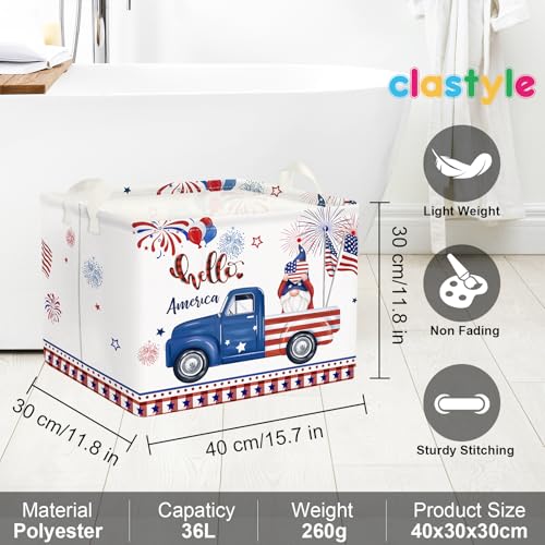 Image of Clastyle Independence Day Patriotic Baby Gift Basket American Flag Firework Kid Book Toy Nursery Bin Collapsible Beach Towel Basket Clothes Organizer, Gnome, 40*30*30 cm