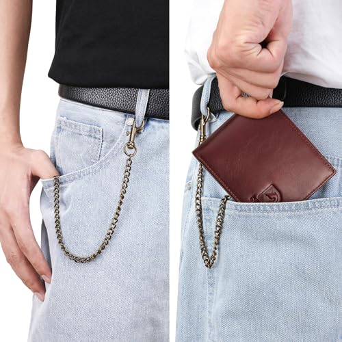 Image of Mens Wallet with Chain, RFID Blocking Genuine Leather Bifold Wallet with Sturdy Chain