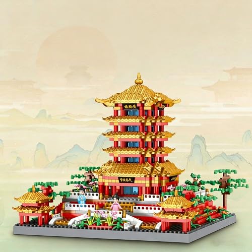 Image of SKY LINE OCEAN Yellow Crane Tower Building Blocks Set (1800 PCS), ABS Construction Large Crane Model with LED Lights, STEM Educational Toy Kit, Only for 14+