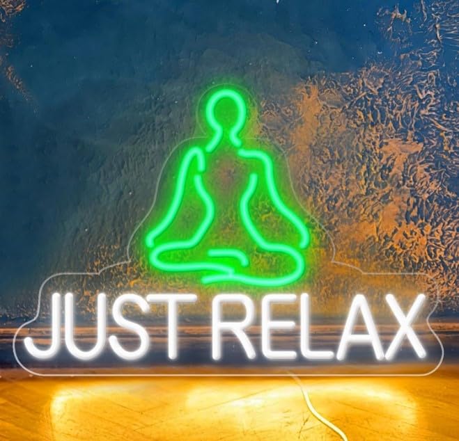 SG PRINT Just Relax LED Neon Sign for Wall Decor, Yoga Neon Light Sign for Yoga Gym Meditation Room, Office, Bedroom, Studio Space, Shop(24x18) green+red-picture-11