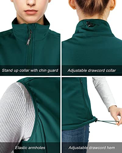 Outdoor Ventures Softshell Weste Damen Ärmellose Jacke Laufweste Leicht Winddicht Warm Fleeceweste Stehkragen Sport Golf Weste mit 4 Taschen für Wandern Camping Dunkelgrün 2XL