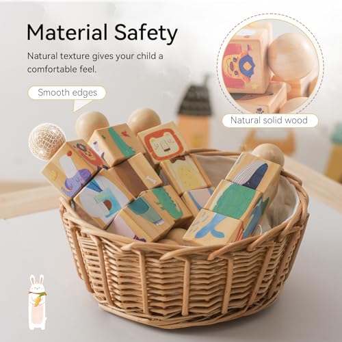 Image of Wooden Animal Puzzle Toy for Toddlers 1-3, Rotating Spin Twist Blocks Set of 2, Learning Educational Montessori Toy Gifts for Kids Boys Girls, Fox and Tiger