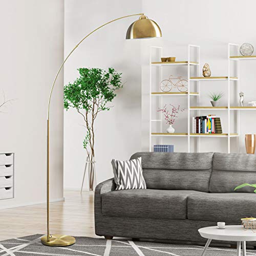Archiology Arc Floor Lamp, 79" Height Gold Brass Floor Lamp Curved, And Metal Dome Shade With Glossy White Interior Perfect For Living Room Reading Bedroom Home Office #TOP1