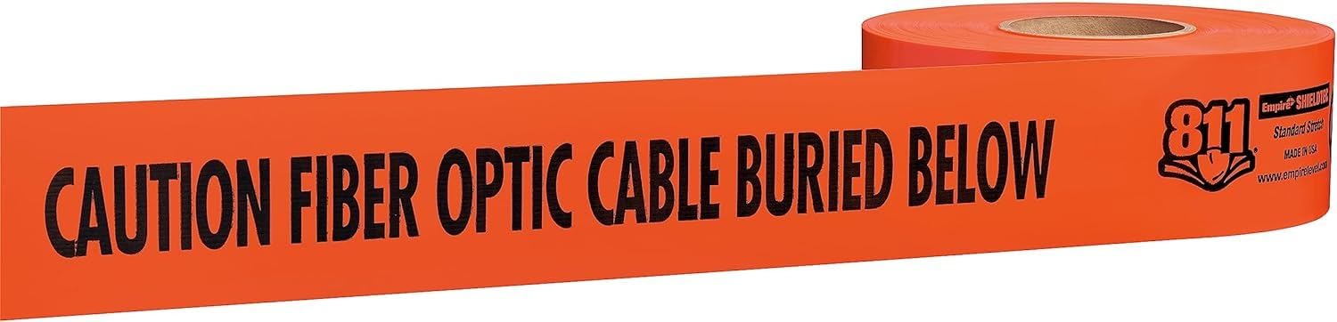 Empire Level 22-435 Shieldtec Standard Stretch Non-Detectable Underground Tape, Caution Fiber Optic Cable Buried Below, 3-Inch by 1000-Feet, Orange