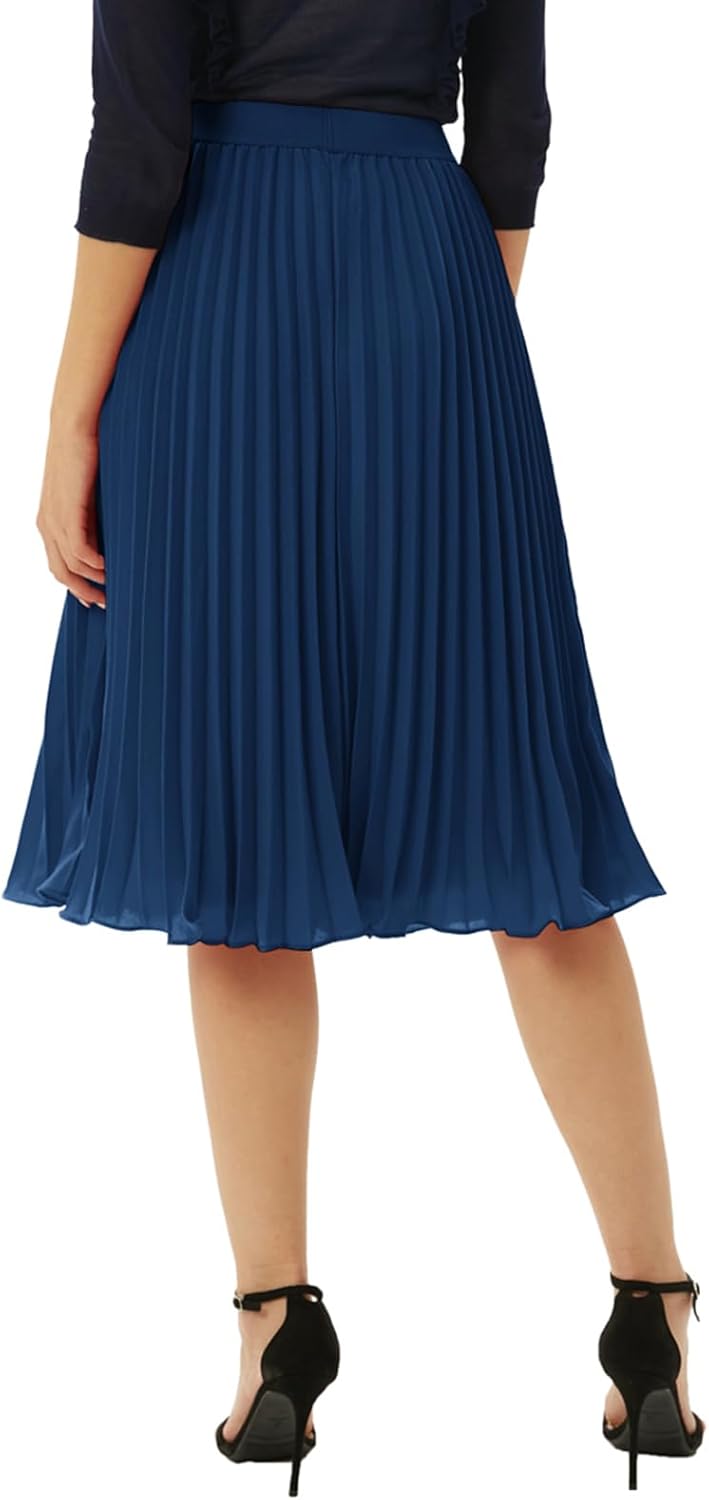GRACE KARIN Women High Elastic Waist Pleated Chiffon Skirt Midi Swing A-line Skirts - Image 4