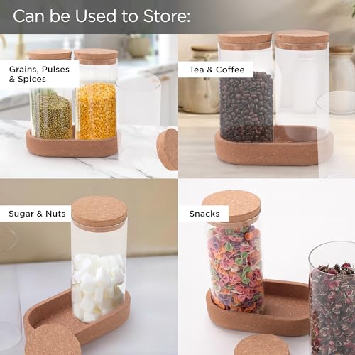 Image of UMAI Borosilicate Glass Jars for Kitchen with Cork Lid and Cork Tray | Kitchen Containers Set | Pack of 3 | 700ml each| Airtight Glass Containers with lid | Organization | Multipurpose | Transparent |
