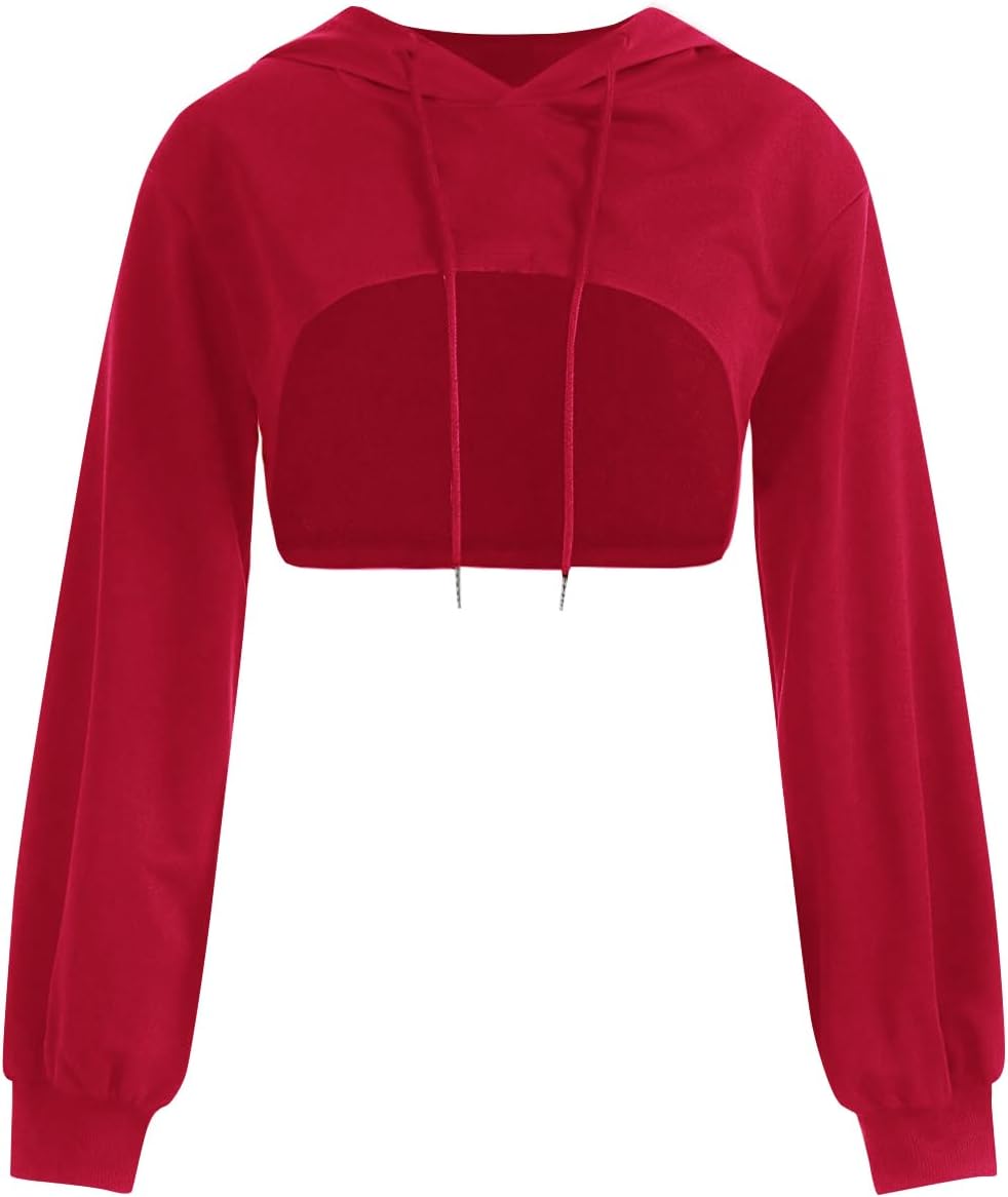 Hilinker Women's Long Sleeve Cropped Hoodie Workout Drawstring Super Crop Tops without Camisole - Image 5