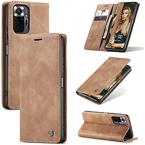 UFinetech Case for Xiaomi Redmi Note 10 Pro Slim Soft TPU Leather Magnetic Closure Stand Card Holder Wallet 2-in-1 Flip Cover Shell for Redmi Note 10 Pro Shockproof Anti-scratch Camera Protector Brown Cover