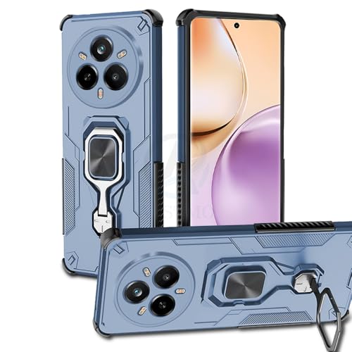Image of AESTMO Armor Back Cover for Realme 14 Pro 5G | Ring Holder & Kickstand & Camera Protection in-Built | 360 Degree Protection Back Case Cover (Blue)