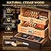 XIFEI Cigar Humidor Cabinet, Glass Top & Adjustable LED Lighting, Digital Hygrometer, 2 Humidifiers, Cigar Tube, Desktop Cedar Wood Humidor with Accessory Drawer for 80-100 Cigars, Ideal Men's Gift