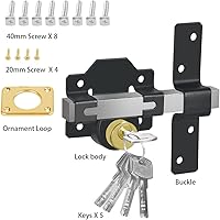 Vista 7 de Barn Door Lock, Fence Gate Lock, Double Sided Gate Latch, Gate Lock for Wodden Garage Door, Supplied with 5 Keys, Work with 2.75" Wooden Vinyl Metal